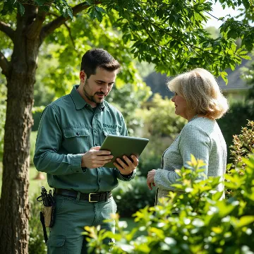 Professional discussing tree care with homeowner